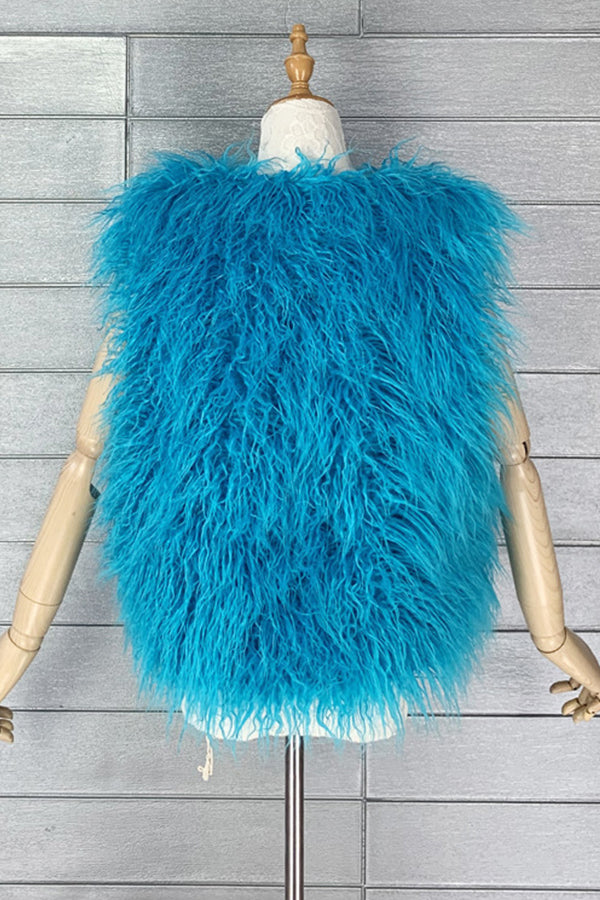 Lamb Fur Vest Curly Mongolian Sleeveless Jacket for Women