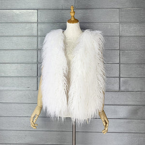 lamb fur vest curly mongolian sleeveless jacket for women in white Alicefurs