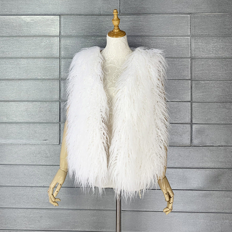 Lamb Fur Vest Curly Mongolian Sleeveless Jacket for Women