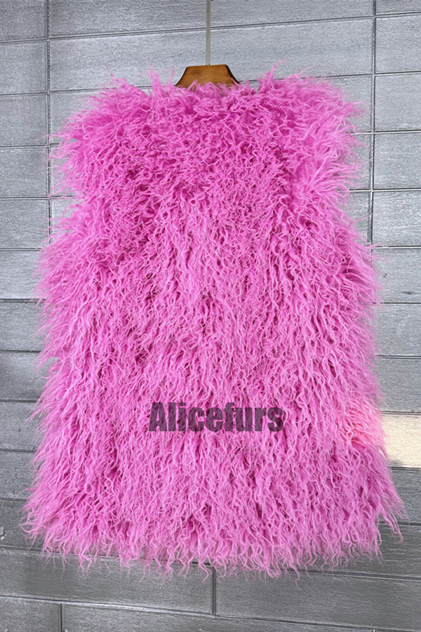 Lamb Fur Vest Long Shaggy Sleeveless Jacket for Women
