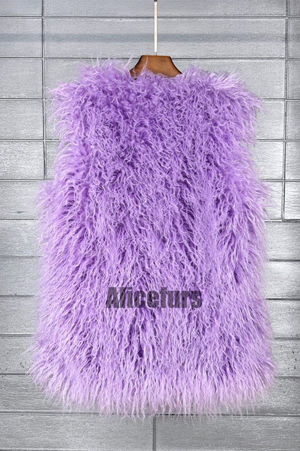 Lamb Fur Vest Long Shaggy Sleeveless Jacket for Women