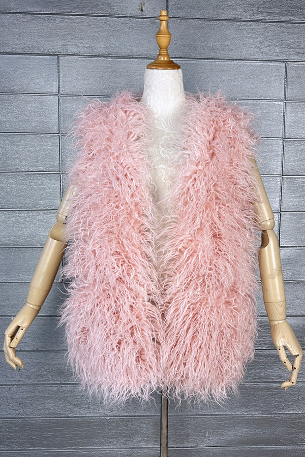 Lamb Fur Vest Long Shaggy Sleeveless Jacket for Women