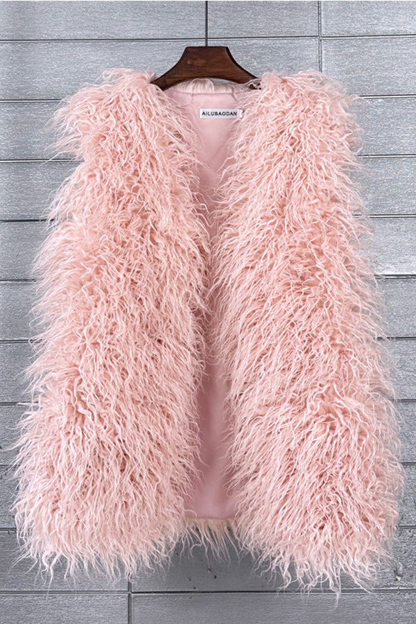 Lamb Fur Vest Long Shaggy Sleeveless Jacket for Women