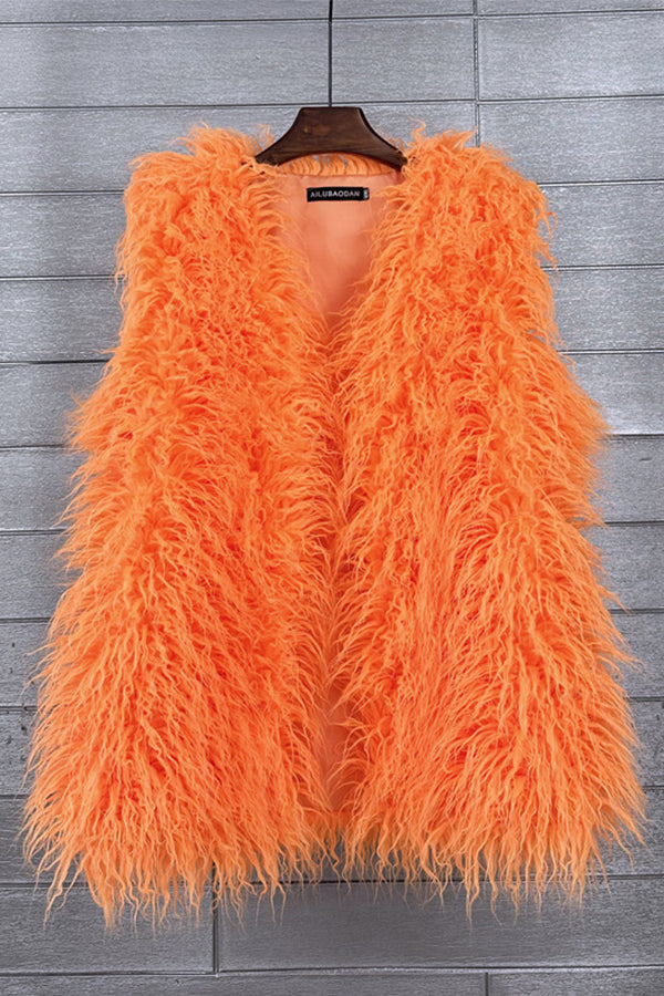 Lamb Fur Vest Long Shaggy Sleeveless Jacket for Women