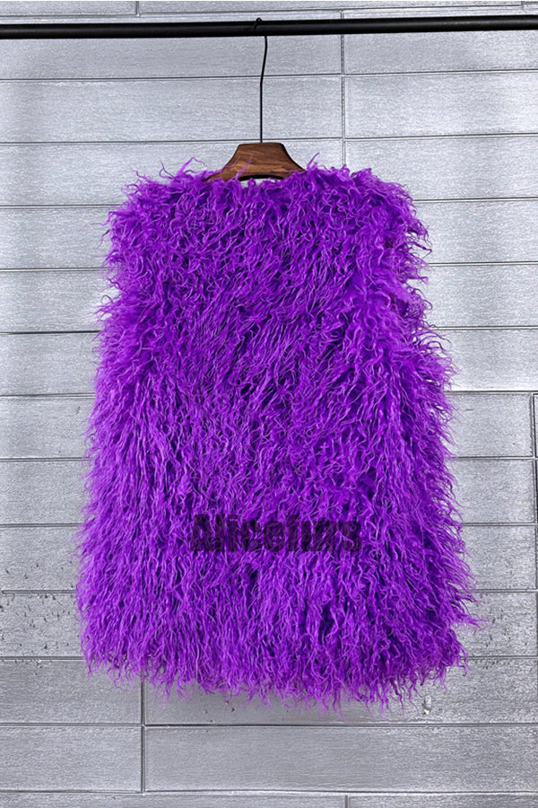 Lamb Fur Vest Long Shaggy Sleeveless Jacket for Women