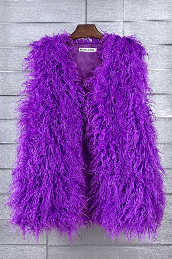 Lamb Fur Vest Long Shaggy Sleeveless Jacket for Women