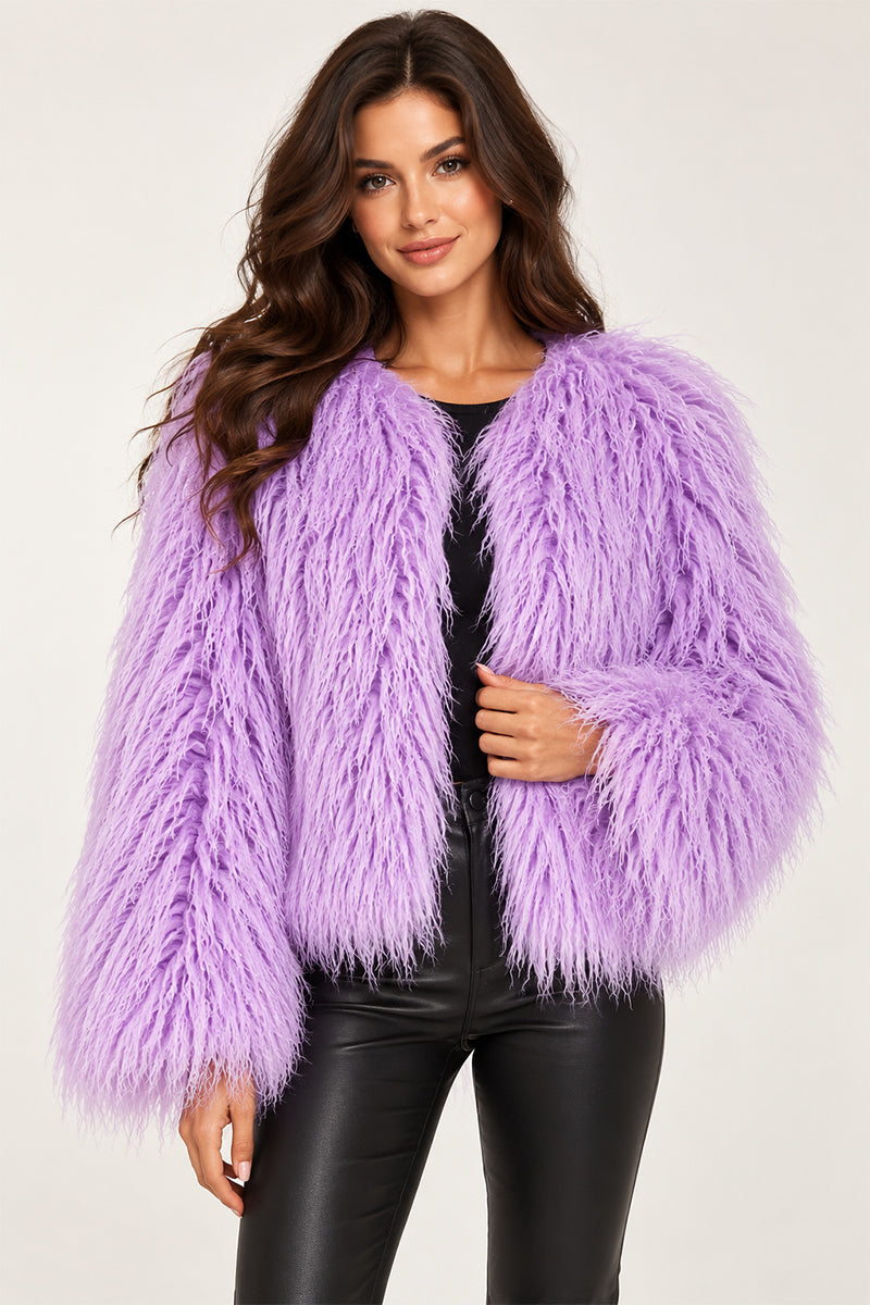 Veste en fausse fourrure Shaggy Manteau court en fourrure mongole pour femme