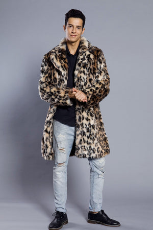 leopard faux fur coat mens winter animal print long outerwear 3 Alicefurs