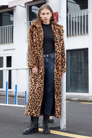leopard faux fur coat winter full length outerwear for women 1 Alicefurs
