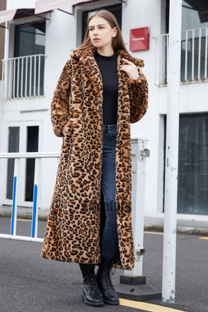 leopard faux fur coat winter full length outerwear for women 2 Alicefurs
