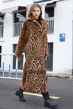 leopard faux fur coat winter full length outerwear for women 6 Alicefurs