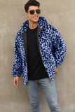 Leopard Faux Fur Jacket Winter Short Hooded Fuzzy Outwear for Men