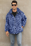 Leopard Faux Fur Jacket Winter Short Hooded Fuzzy Outwear for Men