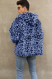 Leopard Faux Fur Jacket Winter Short Hooded Fuzzy Outwear for Men