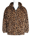 Leopard Faux Fur Jacket Winter Short Hooded Fuzzy Outwear for Men