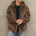 leopard faux fur jacket winter short hooded fuzzy outwear for men in brown Alicefurs