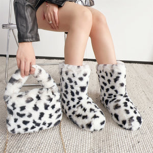 leopard fur boots and purse set holiday gifts for women in black and white Alicefurs