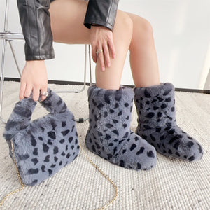 leopard fur boots and purse set holiday gifts for women in grey Alicefurs