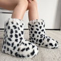 leopard fur boots y2k winter fuzzy boots for women in black and white Alicefurs