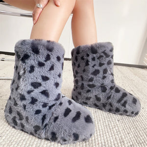 leopard fur boots y2k winter fuzzy boots for women in grey Alicefurs