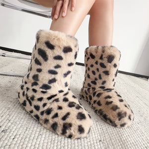 leopard fur boots y2k winter fuzzy boots for women in khaki 1 Alicefurs