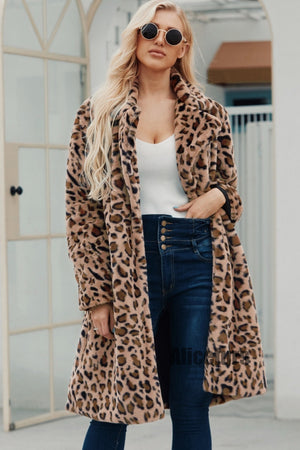 leopard fur coat long animal print fuzzy outerwear for women 5 Alicefurs