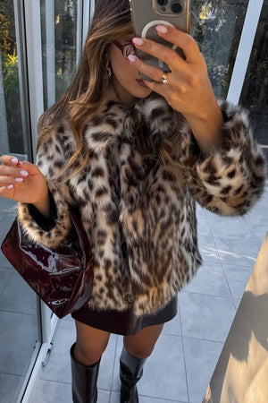 leopard fur jacket short animal print fluffy coat for women 1 Alicefurs