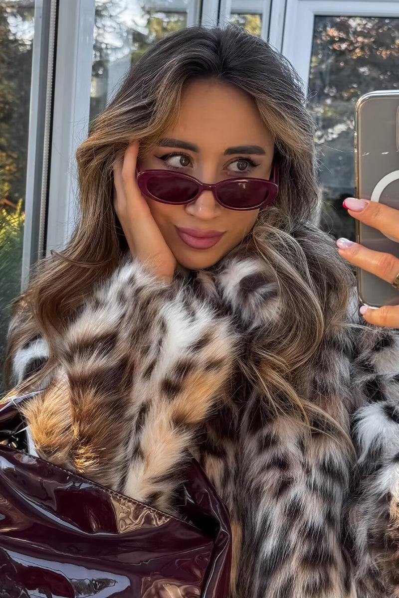 Leopard Fur Jacket Short Animal Print Fluffy Coat for Women