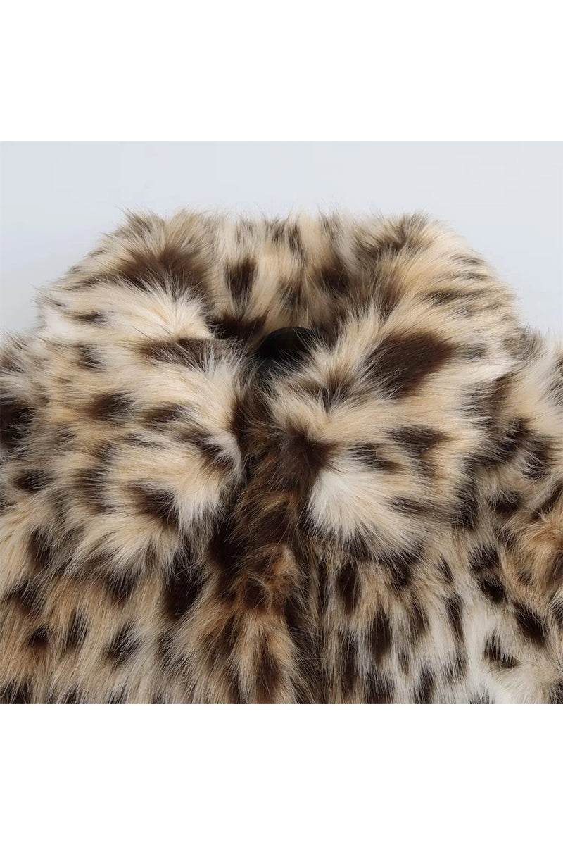 Leopard Fur Jacket Short Animal Print Fluffy Coat for Women