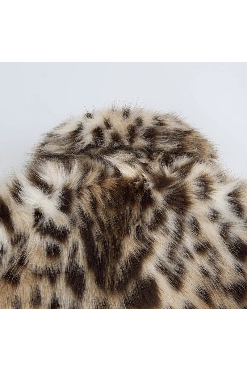 Leopard Fur Jacket Short Animal Print Fluffy Coat for Women