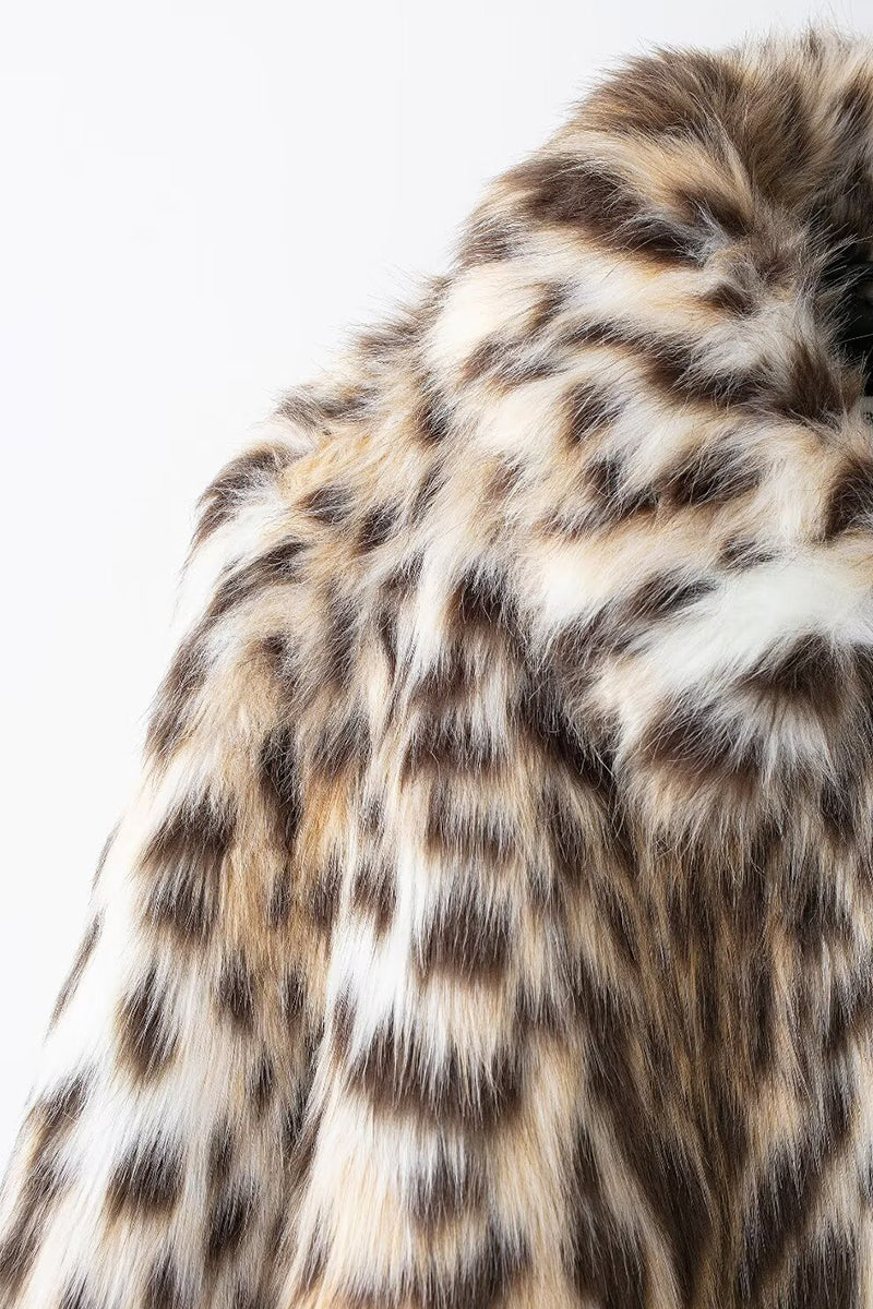 Leopard Fur Jacket Short Animal Print Fluffy Coat for Women