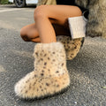leopard print fur boots winter flat furry boots for women in tan brown 1 Alicefurs