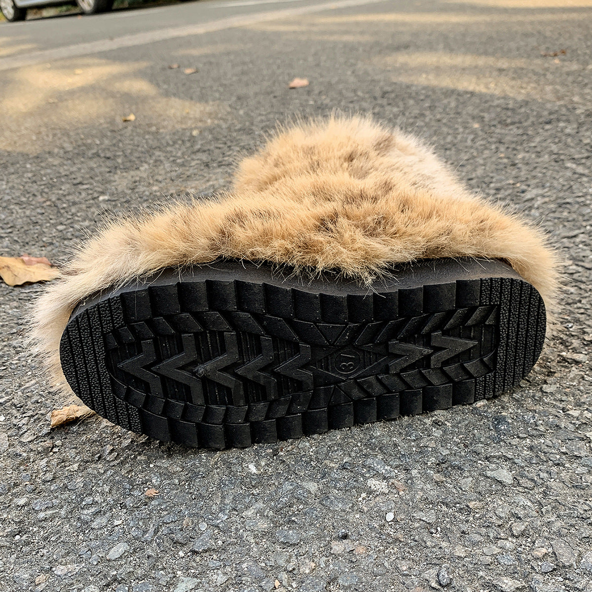 Leopard Print Fur Boots Winter Flat Furry Boots for Women