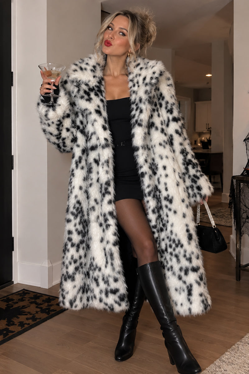 Manteau long en fausse fourrure de guépard pour femme