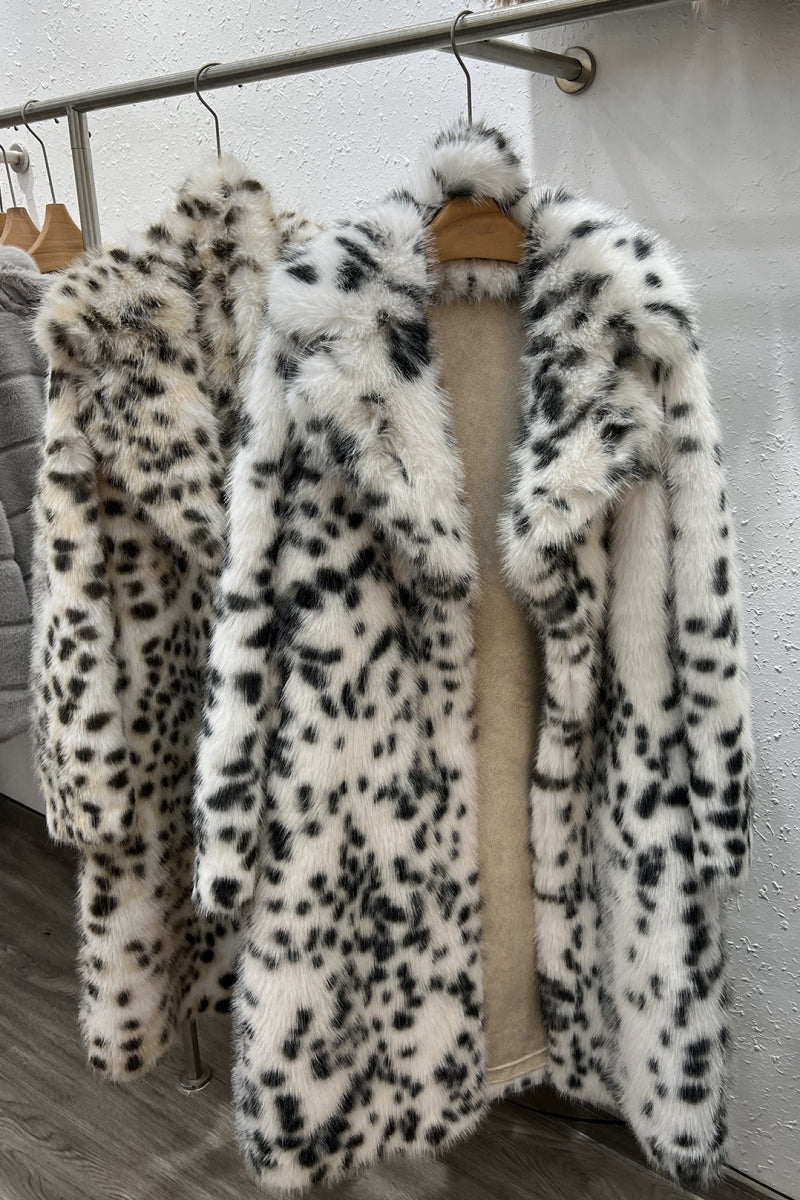 Long Dalmatian Coat Cheetah Faux Fur Overcoat for Women