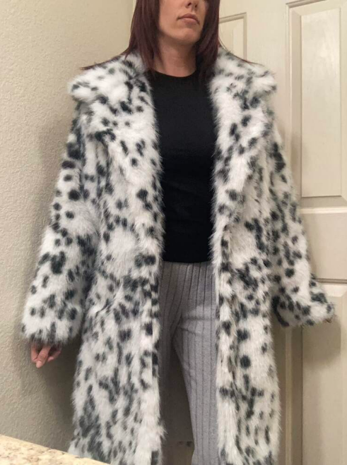Long Dalmatian Coat Cheetah Faux Fur Overcoat for Women