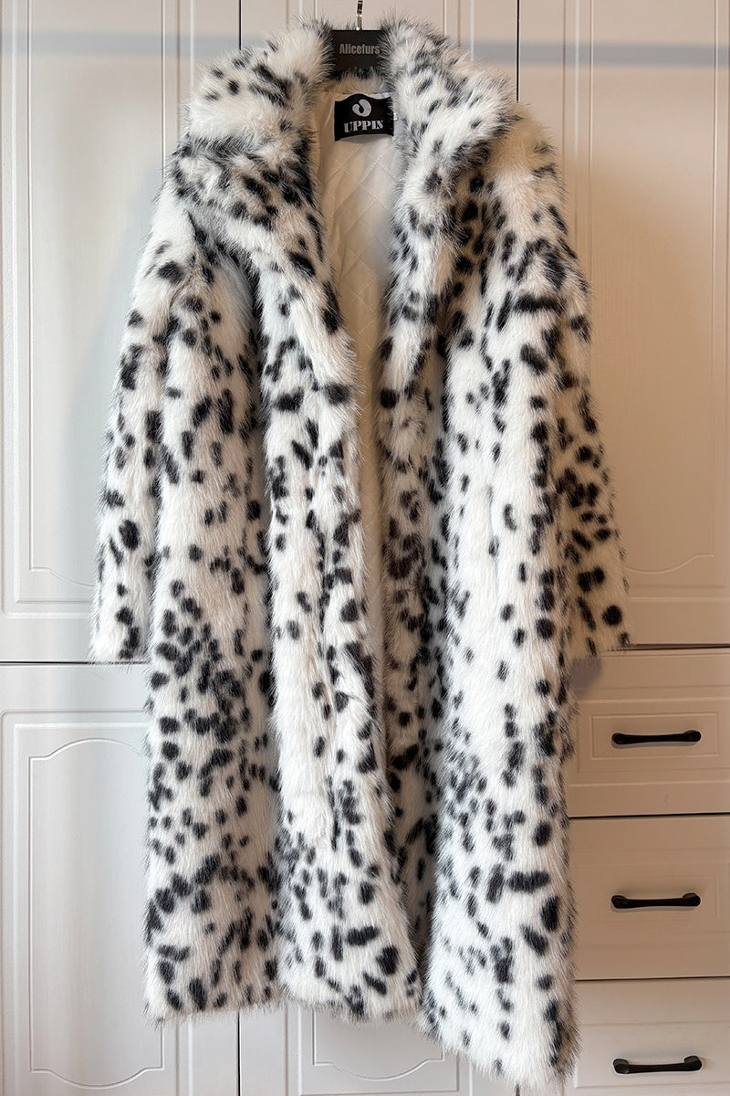 Long Dalmatian Coat Cheetah Faux Fur Overcoat for Women