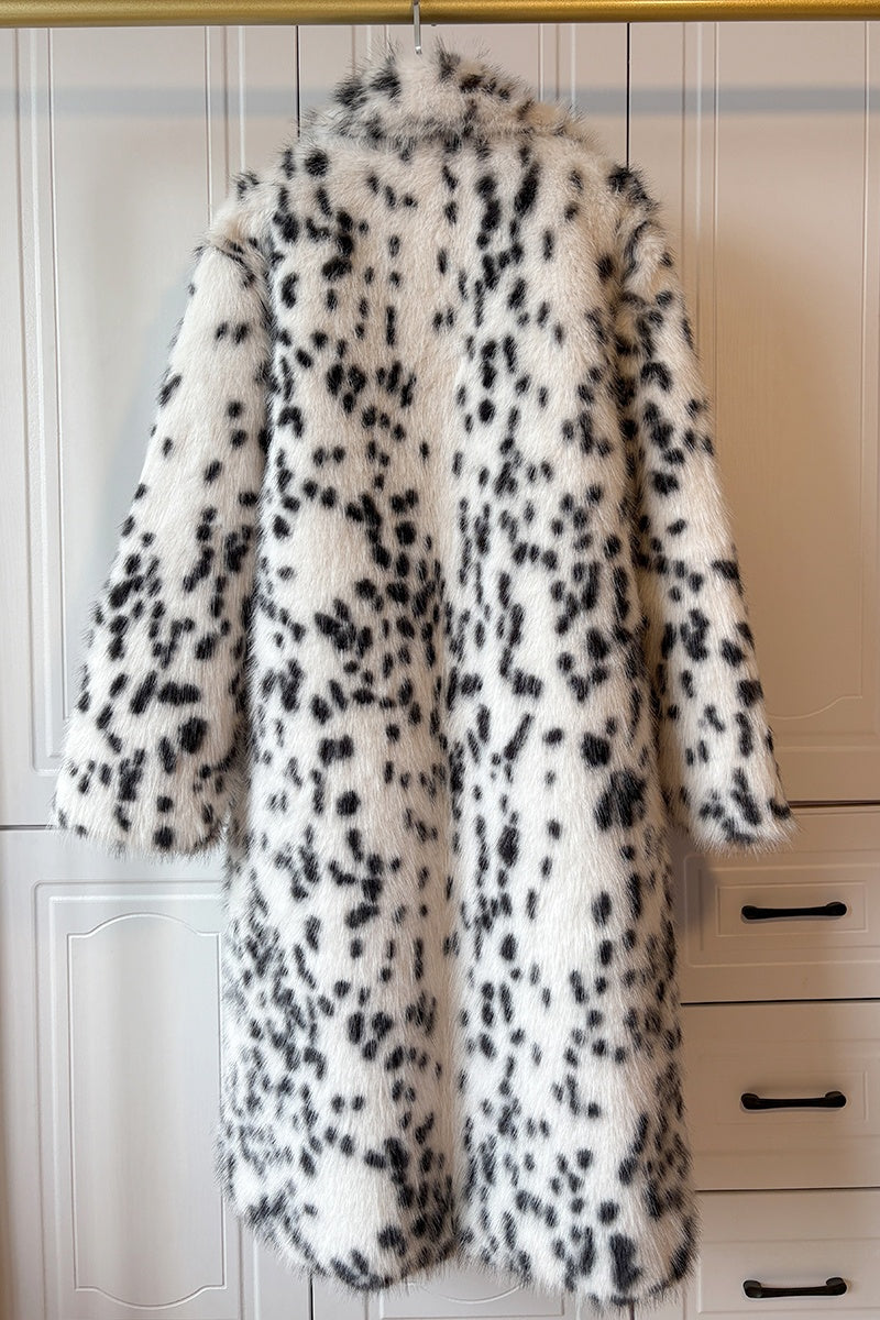 Long Dalmatian Coat Cheetah Faux Fur Overcoat for Women