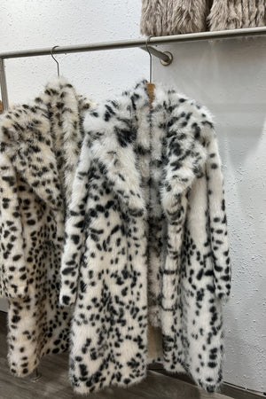 long dalmatian coat cheetah faux fur overcoat for women in black and white Alicefurs