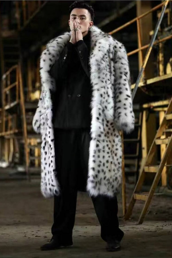 Long Dalmatian Coat Winter Faux Fur Overcoat for Men