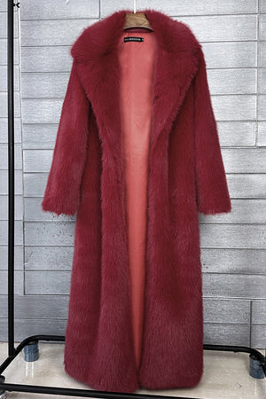 long faux fur coat winter full length elegant overcoat for women in burgundy Alicefurs