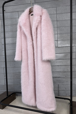 long faux fur coat winter full length elegant overcoat for women in light pink 2 Alicefurs