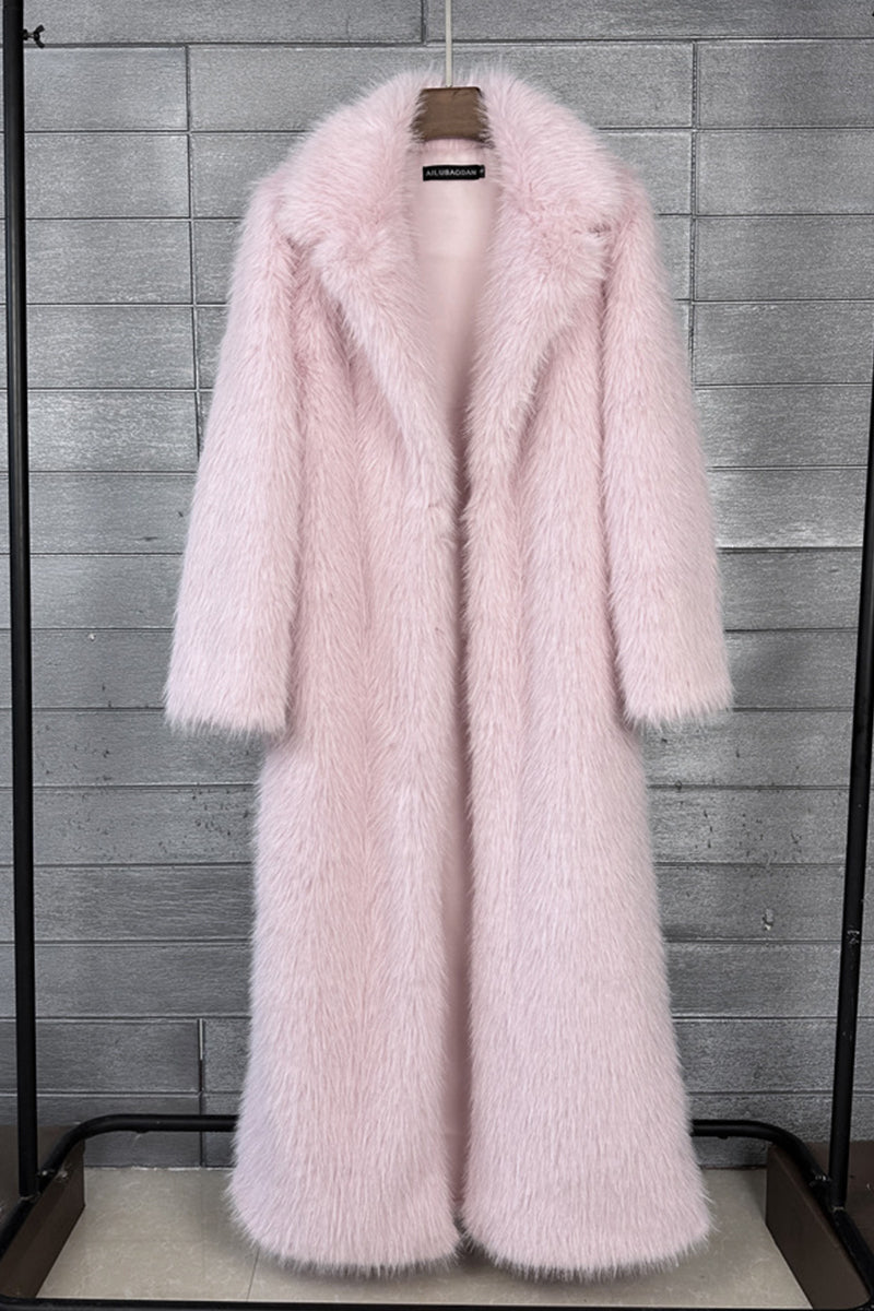 long faux fur coat winter full length elegant overcoat for women in light pink Alicefurs