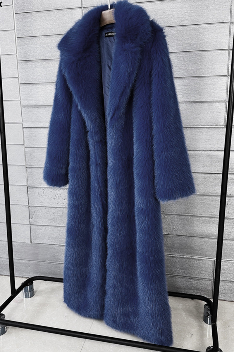 long faux fur coat winter full length elegant overcoat for women in navy blue 1 Alicefurs