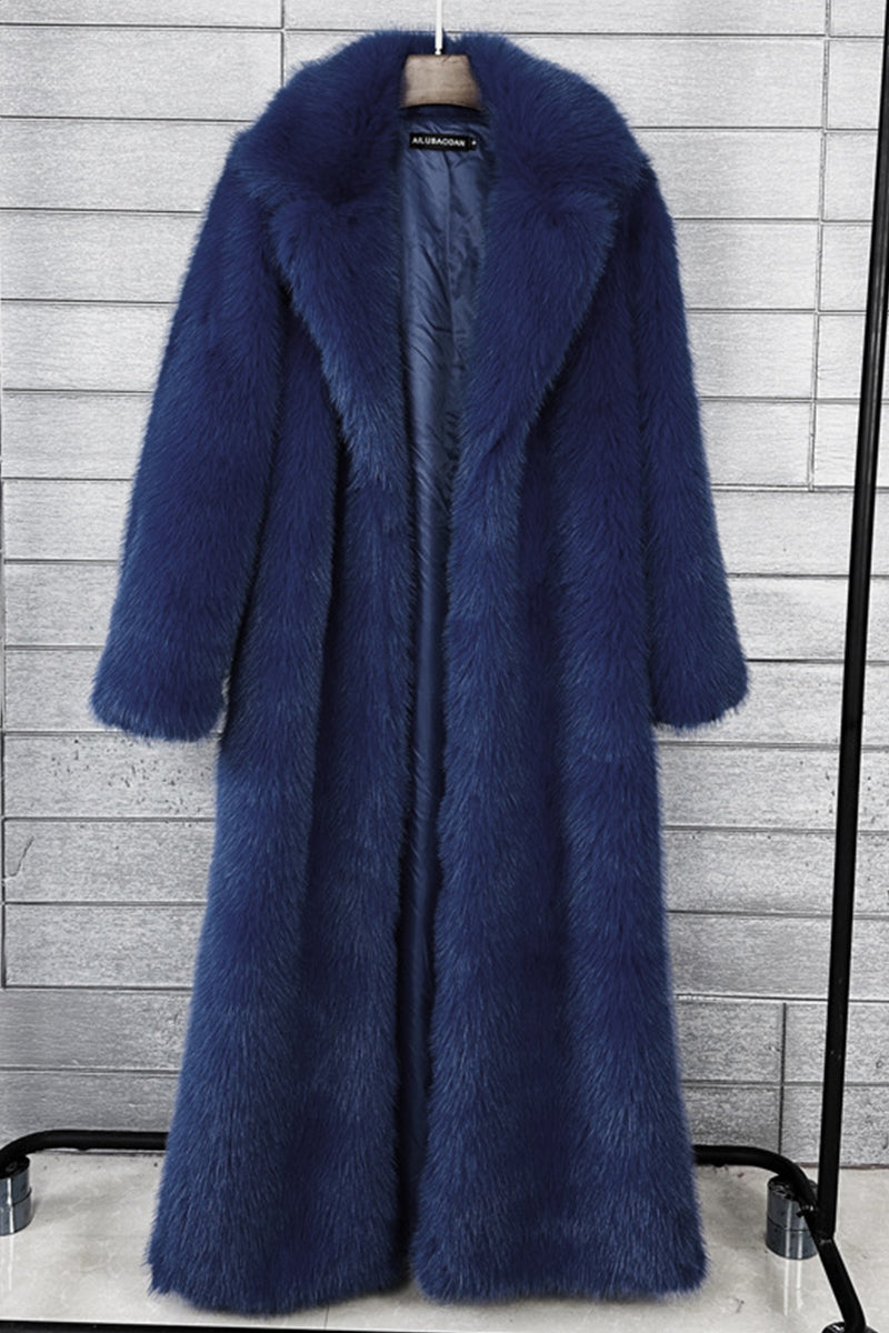 long faux fur coat winter full length elegant overcoat for women in navy blue Alicefurs