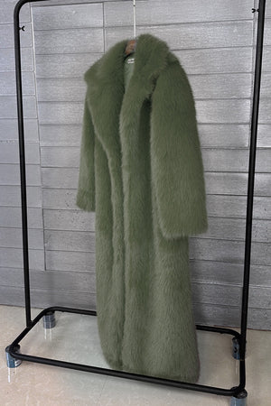 long faux fur coat winter full length elegant overcoat for women in olive green 1 Alicefurs