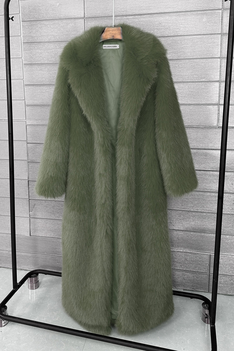 long faux fur coat winter full length elegant overcoat for women in olive green Alicefurs