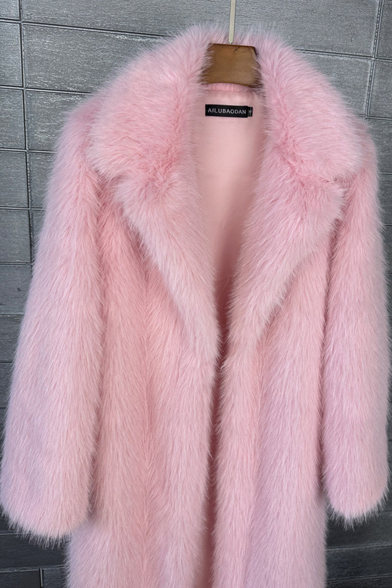 long faux fur coat winter full length elegant overcoat for women in pink 1 Alicefurs
