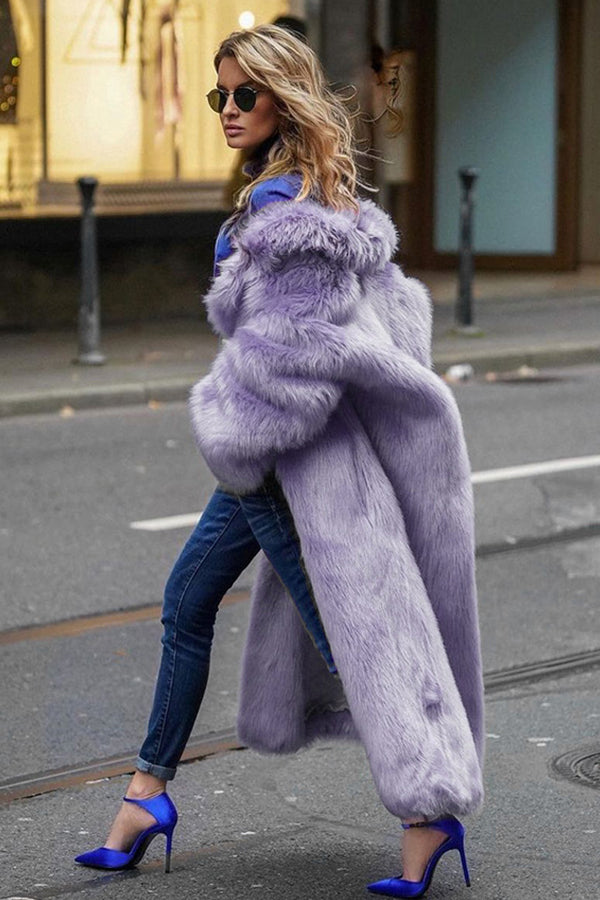 Long Faux Fur Coat Winter Mob Wife Fluffy Overcoat