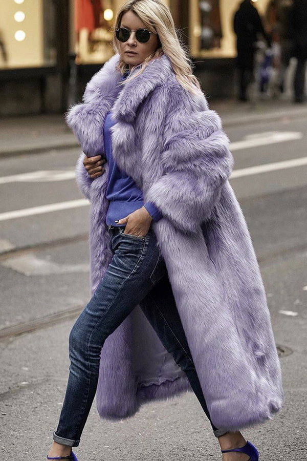 Long Faux Fur Coat Winter Mob Wife Fluffy Overcoat